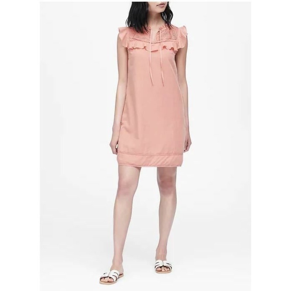 Banana Republic Size 14 Coral Pink Pintuck Shift‎ Dress Preppy Coquette  Coastal